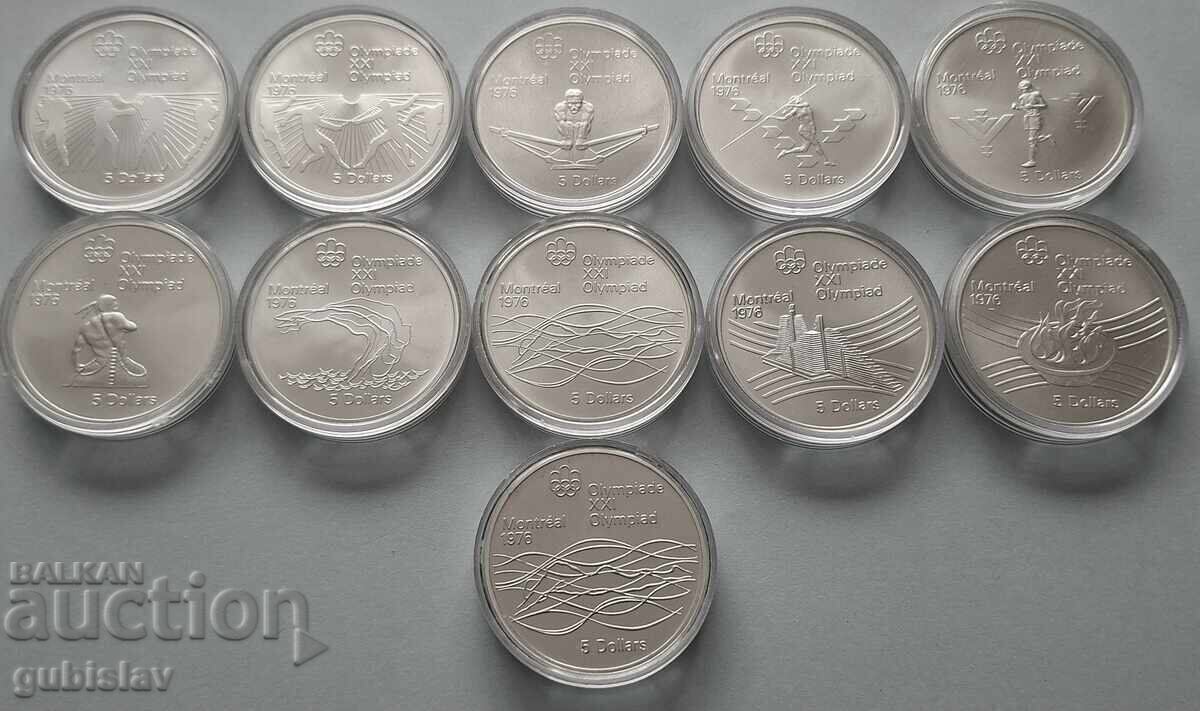 Silver coins 5 dollars 1976, Olympic Games, Montreal - 11 pcs