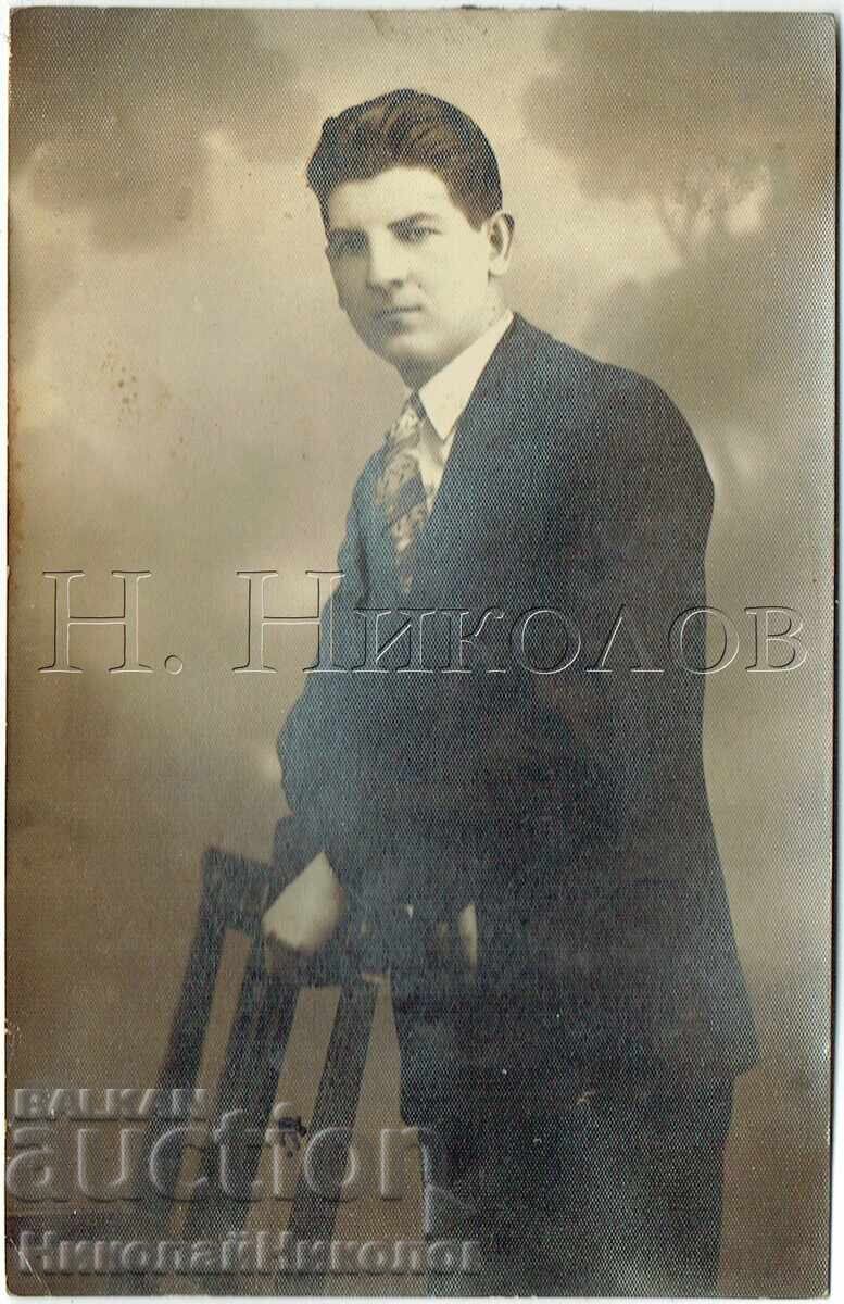 OLD PHOTO GABROVO YOUNG MAN IN STUDIO PHOTO "IV. POPOV" J458
