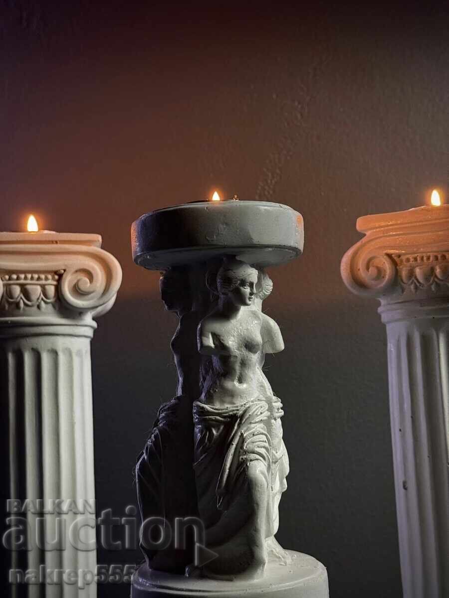 Statuie, statuetă Suport lumânare roman - 26 cm - compozit de marmură