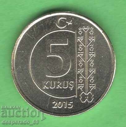 (¯`'•.¸ 5 kuruş 2015 TURCIA aUNC ¸.•'´¯)