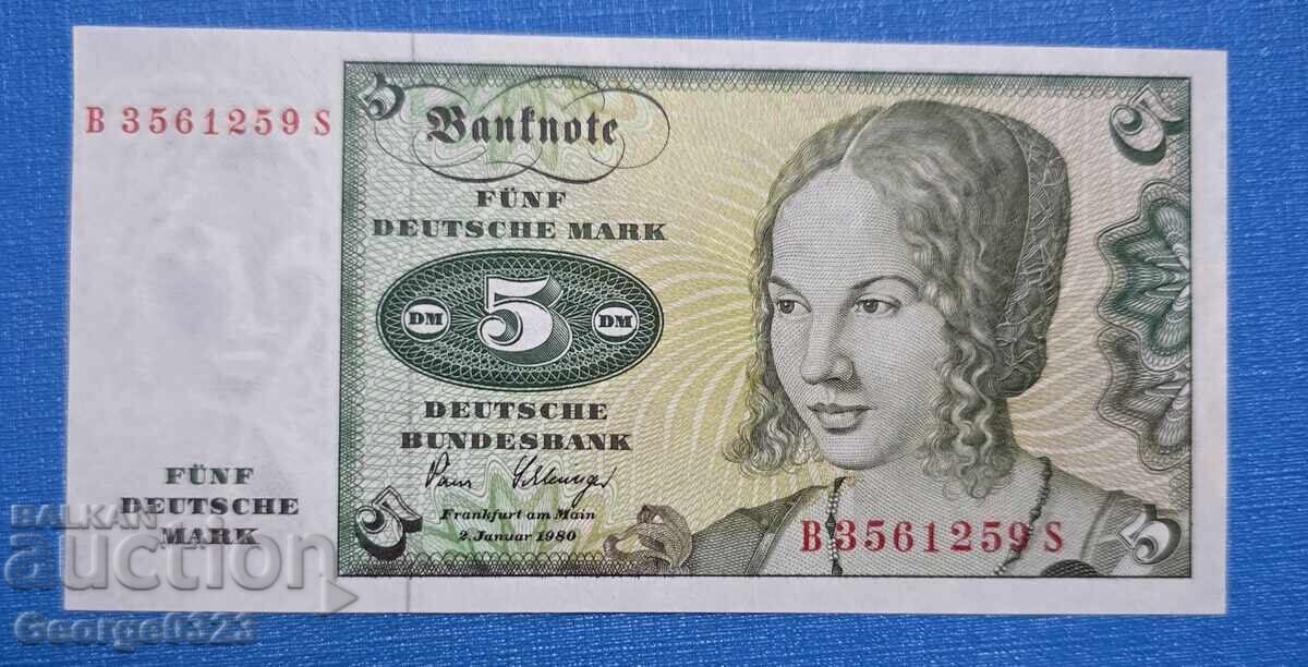 Германия ФРГ 1980 5 марки UNC Нова Германия ФРГ 1980 5 марки UNC Нова