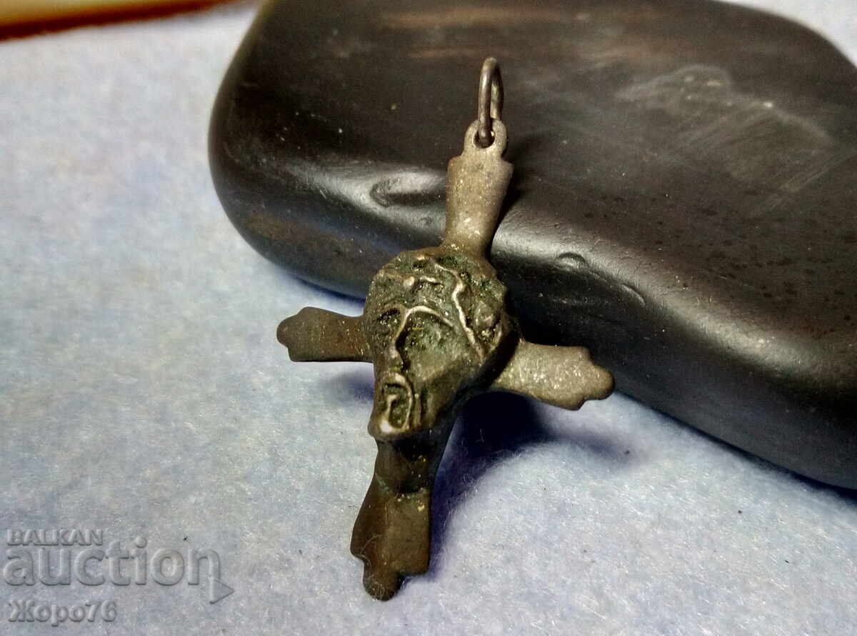 Vechi CRUCE de ARGINT cu CHIPUL lui IISUS HRISTOS Argintiu - 5