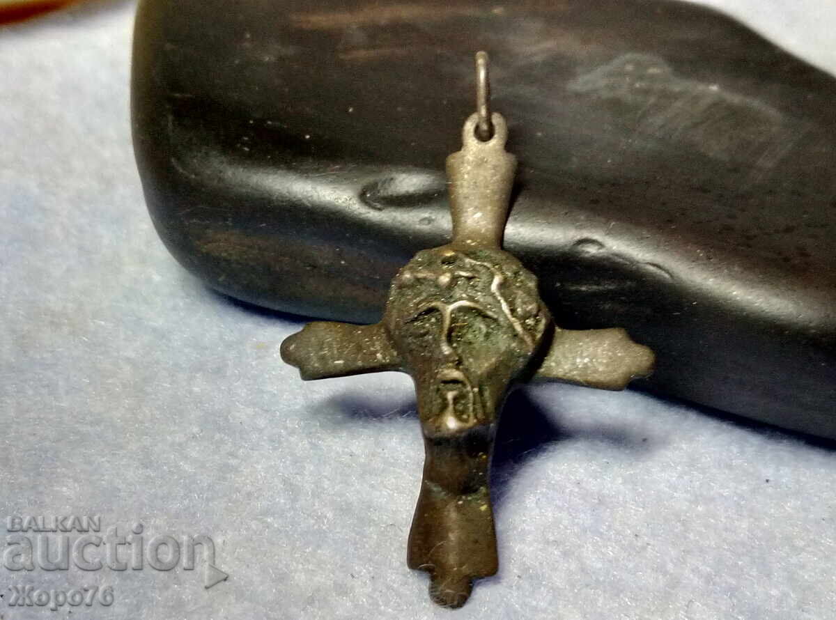 Vechi CRUCE de ARGINT cu CHIPUL lui IISUS HRISTOS Argintiu