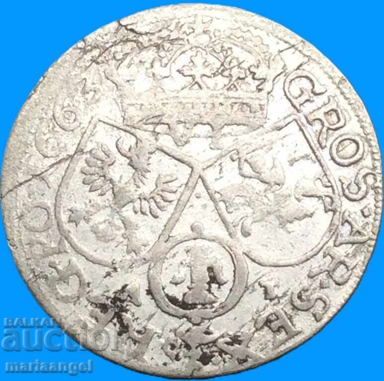Доставка на Полша 6 гроша (Шестак) 1663 Йохан III сребр - рядък