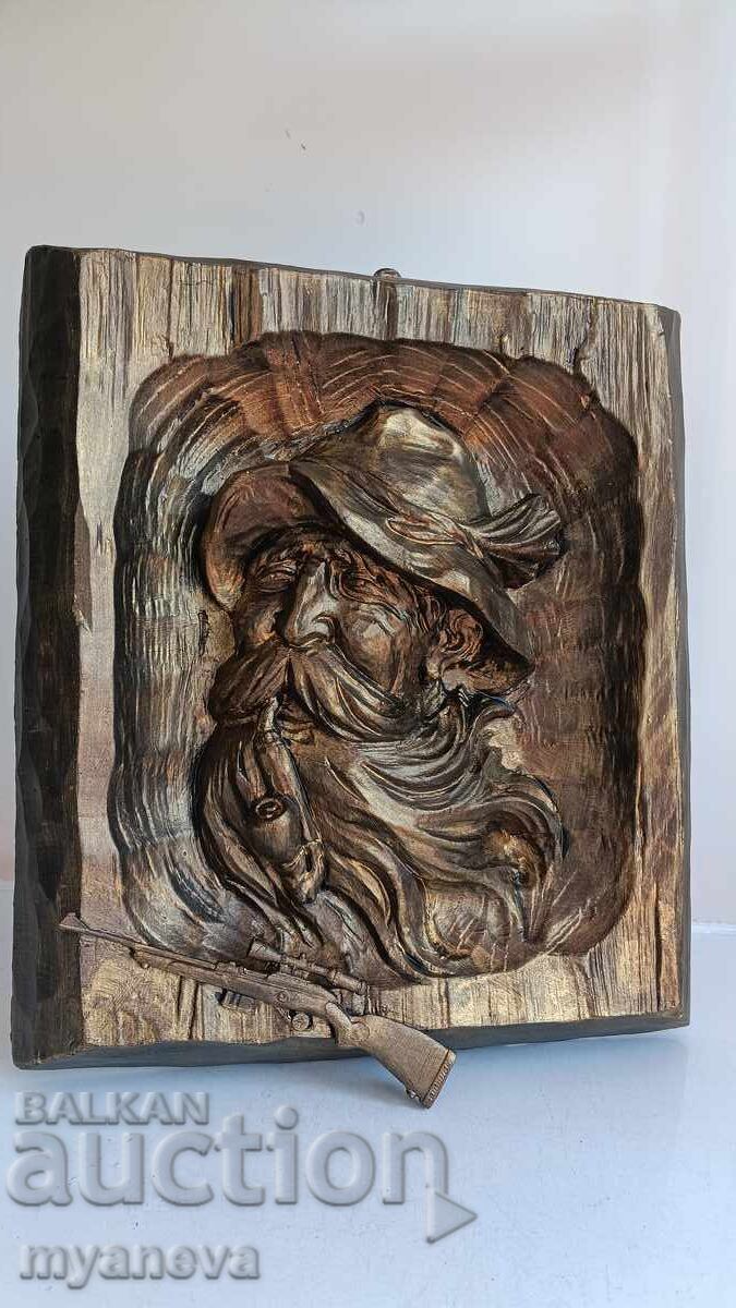 "The Old Hunter", wood carving with metal element, rifle - 6