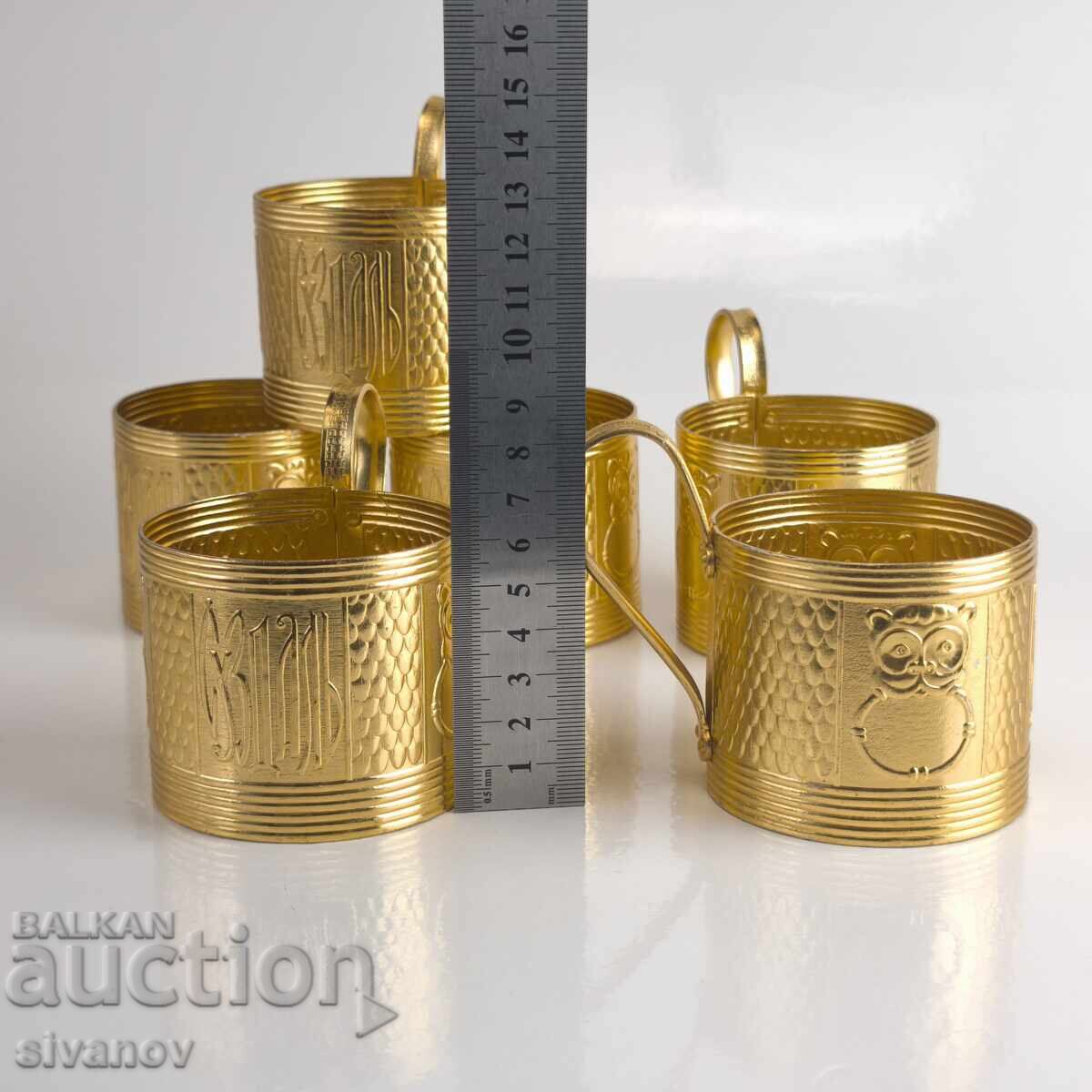 Set vechi sovietic 6 pahare suporturi pentru pahare #6388 - 6