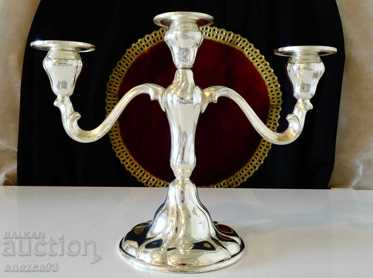 Επιχρυσωμένο τριπλό κηροπήγιο WMF, 800 γρ., Art Nouveau Επιχρυσωμένο τριπλό κηροπήγιο WMF, 800 γρ., Art Nouveau