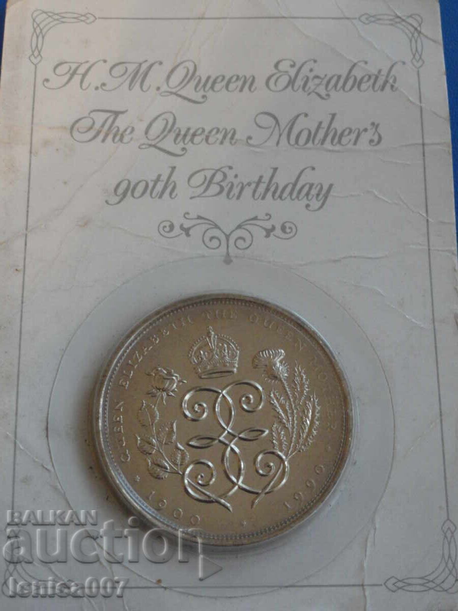 UK 1990 - 5 Pounds "90th Anniversary of Queen's Birth"