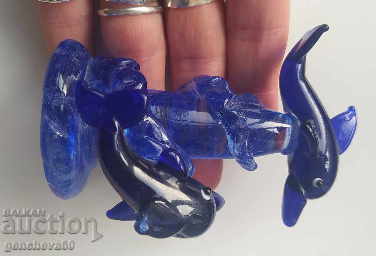 Δημοπρασία Γυάλινα φιγούρες - δελφίνια και κουτάβι