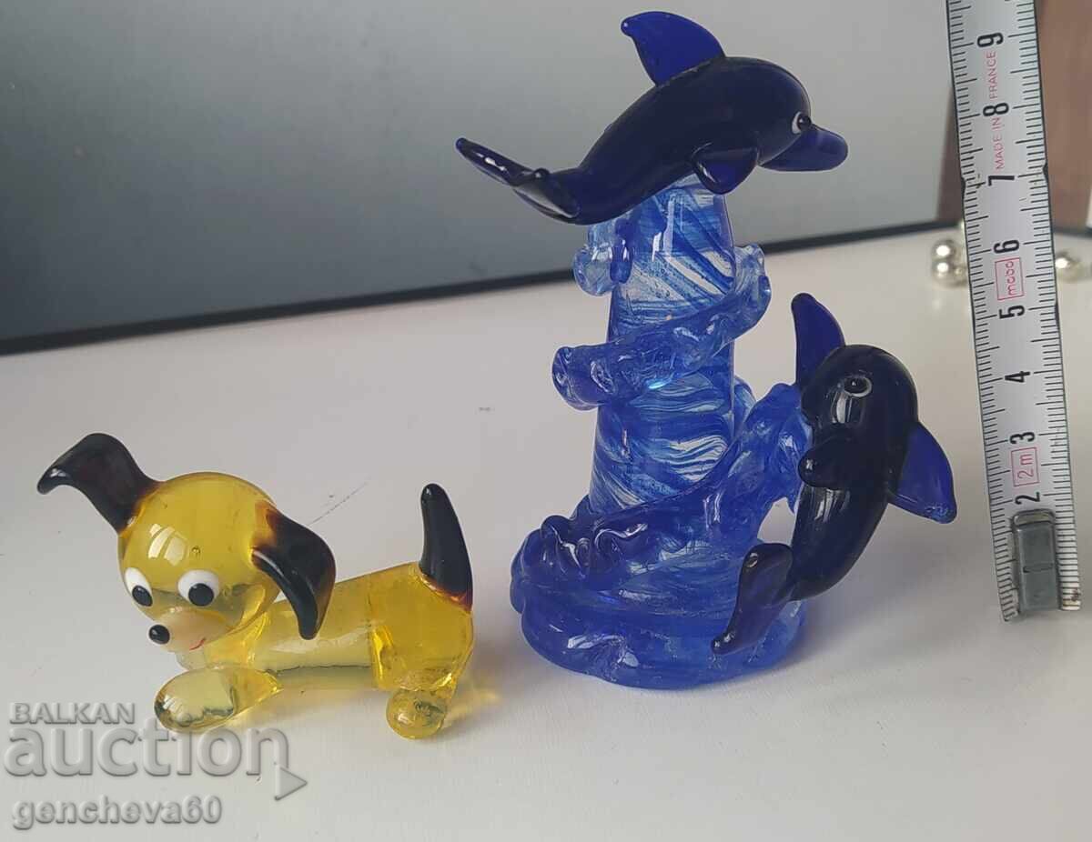 Figurine din sticlă - delfini și cățeluș - 6 Figurine din sticlă - delfini și cățeluș - 6