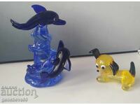Figurine din sticlă - delfini și cățeluș