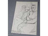 Παλιά χειροποίητη ζωγραφιά, πίνακας, πορτρέτα με μολύβι