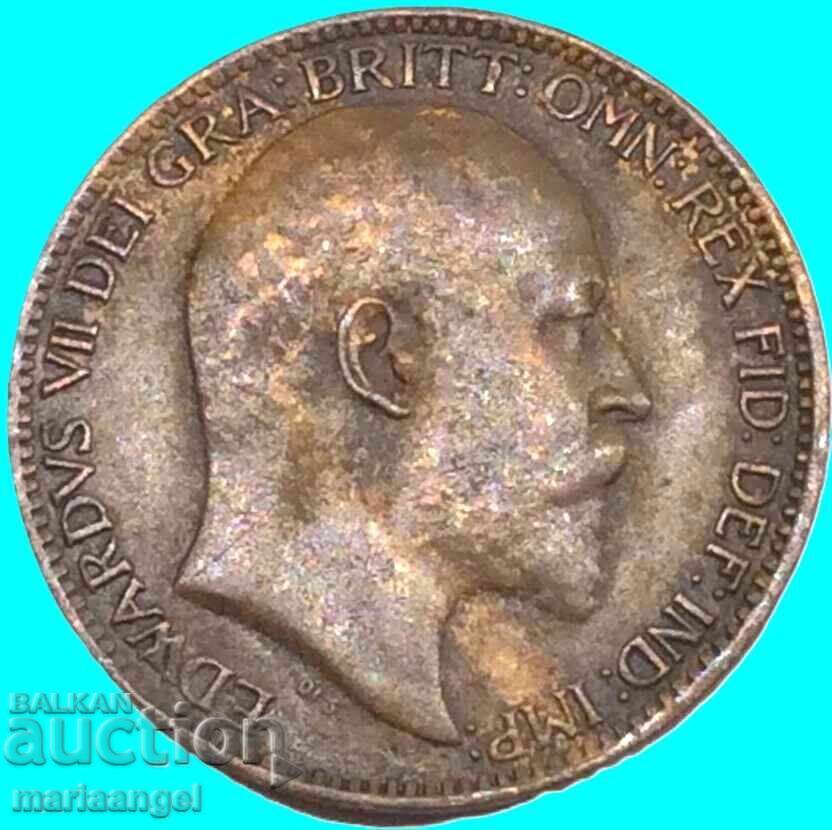 Великобритания 1 фартинг 1909 крал Едвард VII бронз - 7