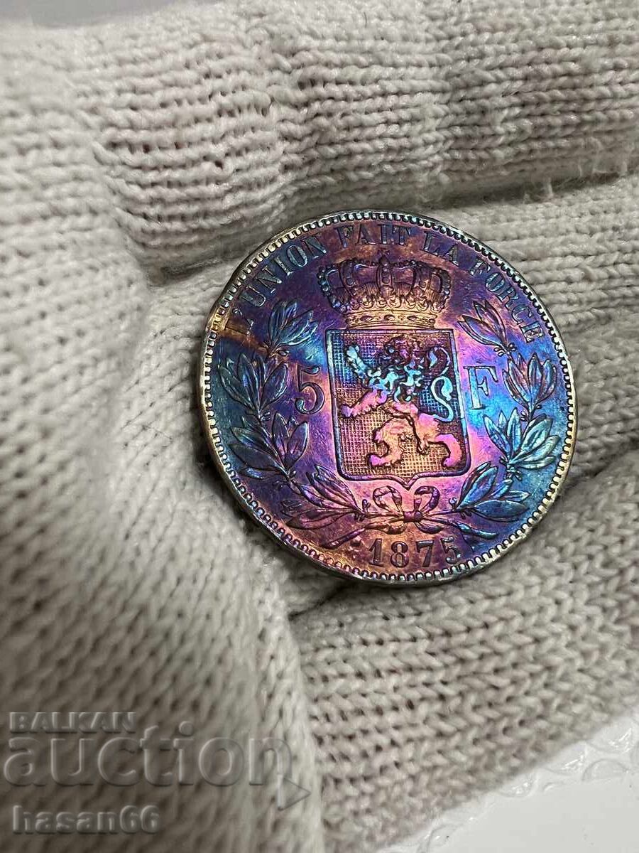 Silver 5 Francs 1875 Leopold Belgium with price € 22.00 | 43.03 BGN