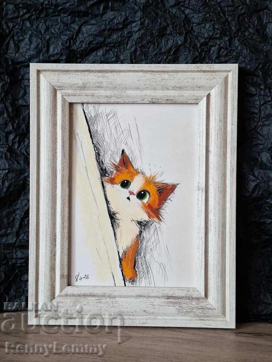 Περίεργο γατάκι, γάτα, πρωτότυπη εικονογράφηση με τιμή € 30.00 | 58.68 BGN