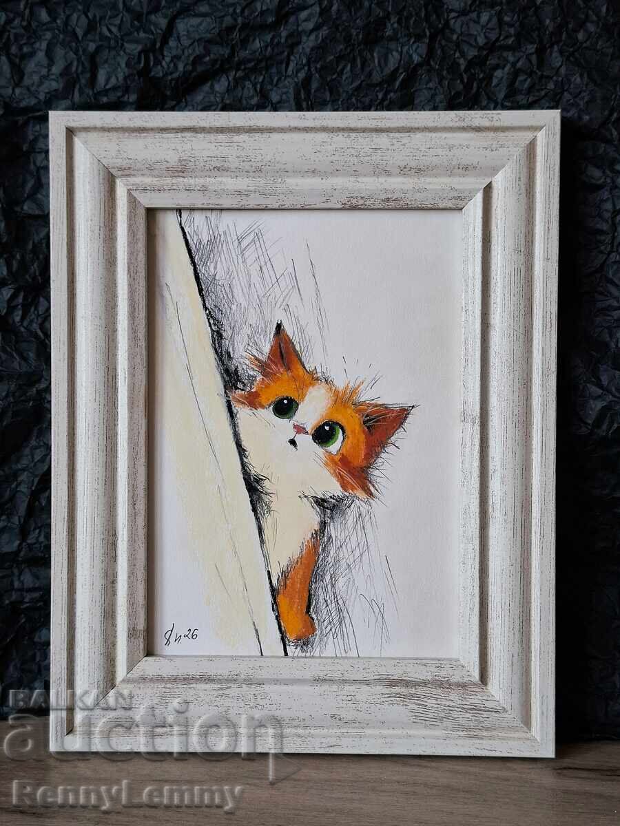 Περίεργο γατάκι, γάτα, πρωτότυπη εικονογράφηση