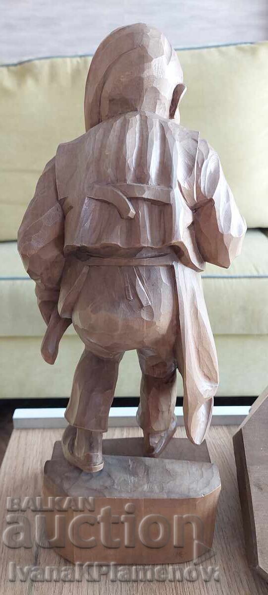 Sculptură în lemn mare, masivă, cu suport de perete pentru cunoscători - 5