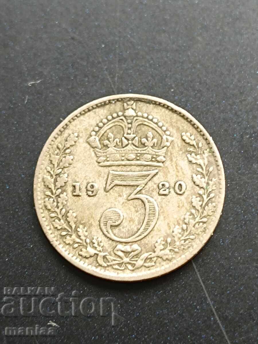 3 pence 1920 Argint!