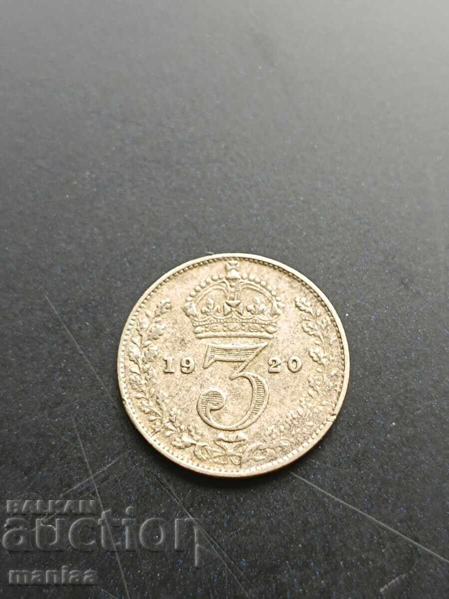 3 пенса 1920 г Сребро ! 3 пенса 1920 г Сребро !
