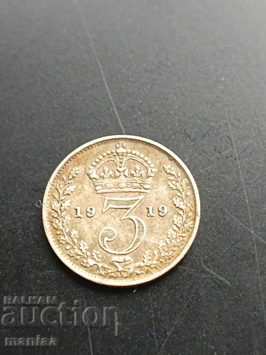 Licitație 3 pence 1919 Argint!