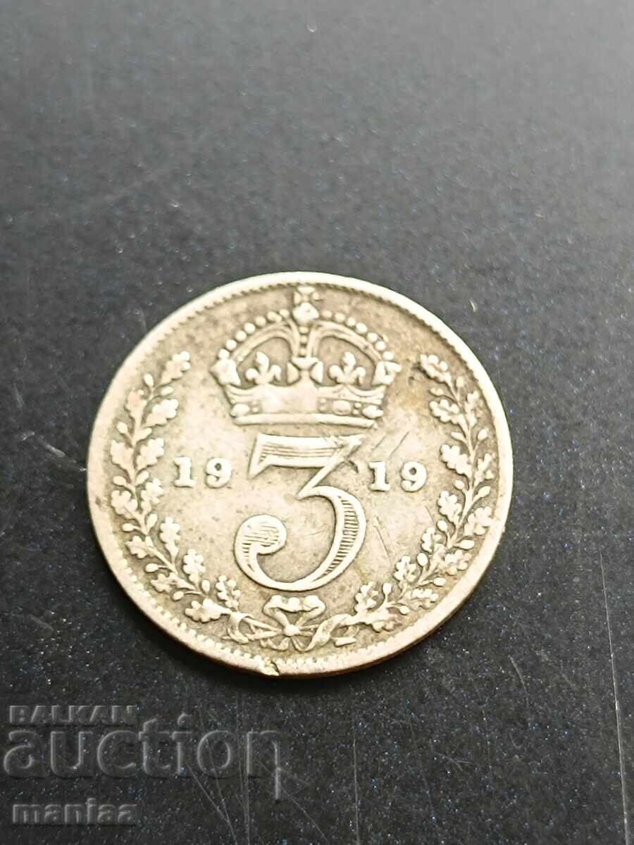 3 пенса  1919 г Сребро ! с цена € 9.00 | 17.60 лв.