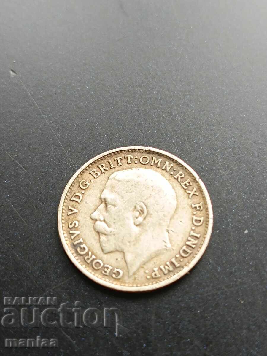 Аукцион 3 пенса 1917 г Сребро!