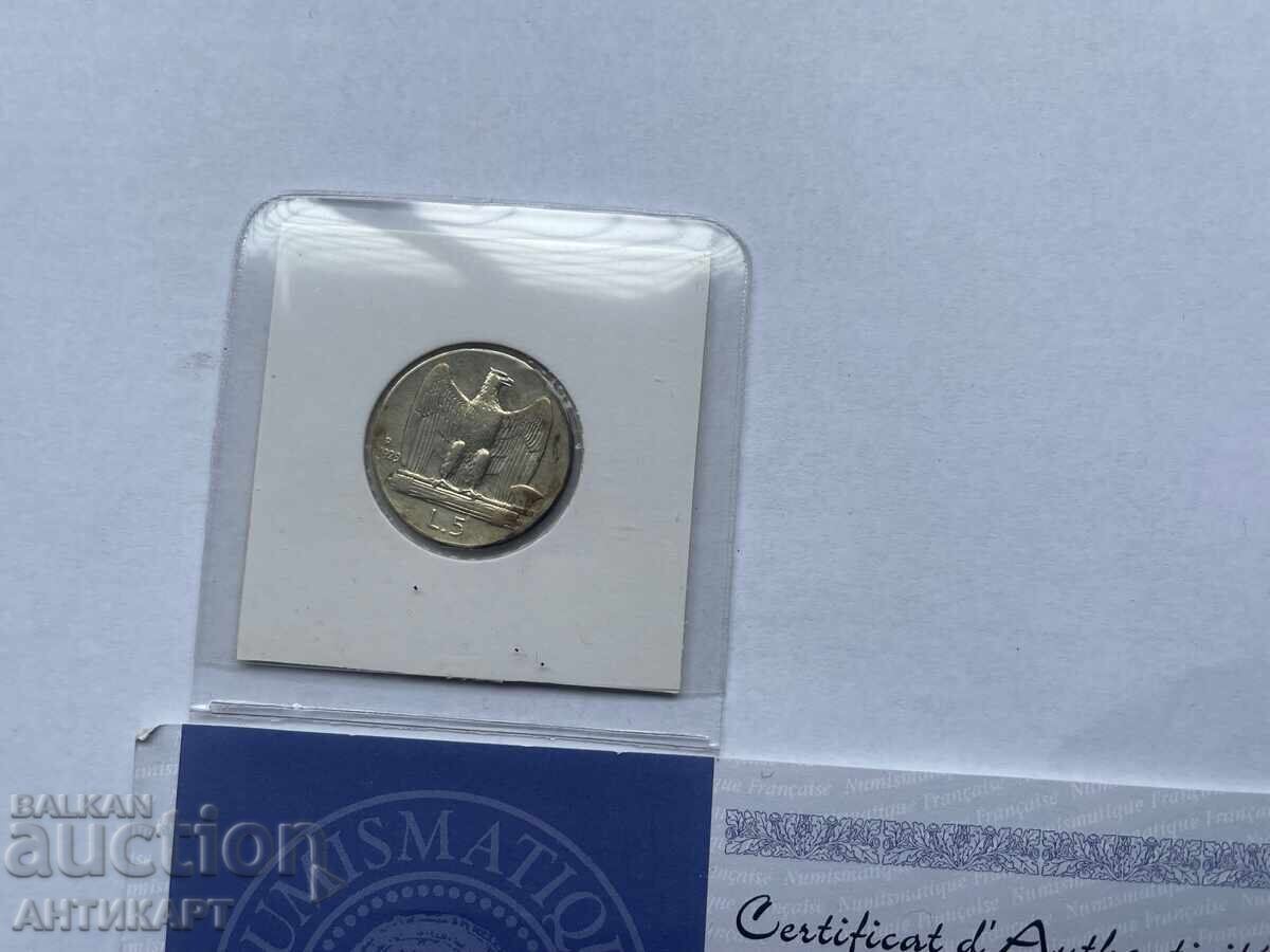 Аукцион ИТАЛИЯ сребърна монета 5 лири 1929