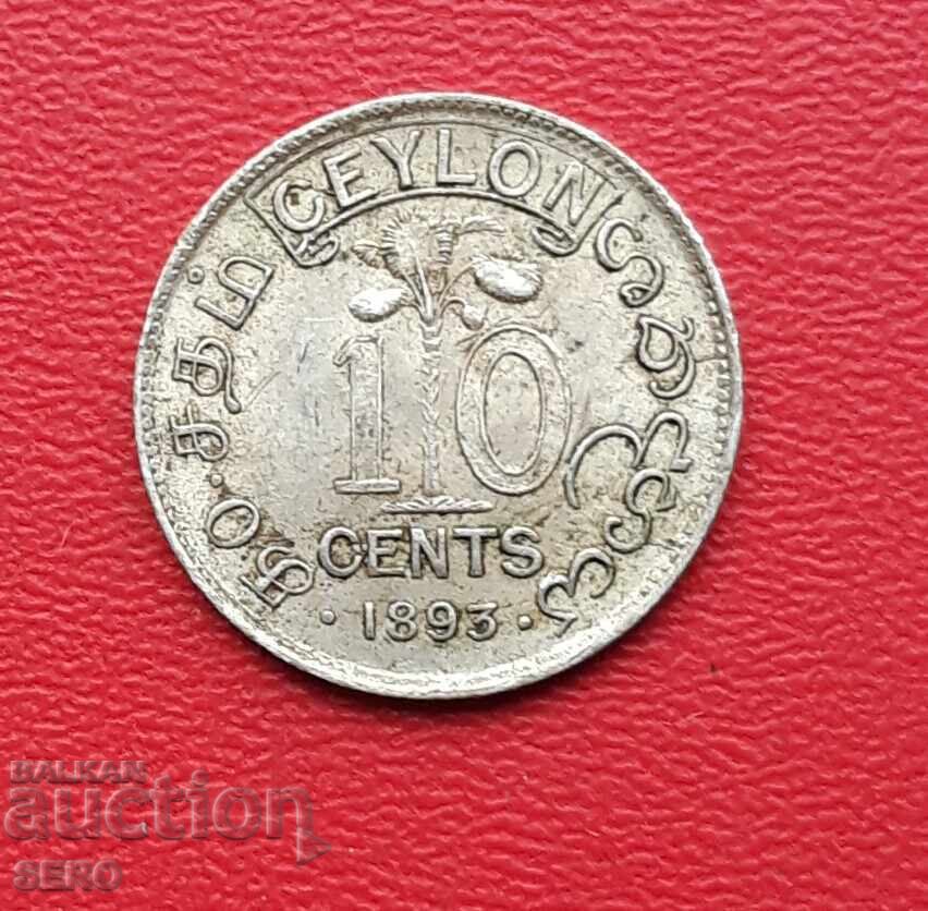 Κεϋλάνη-10 σεντς 1893-ασημένιο-σπάνιο