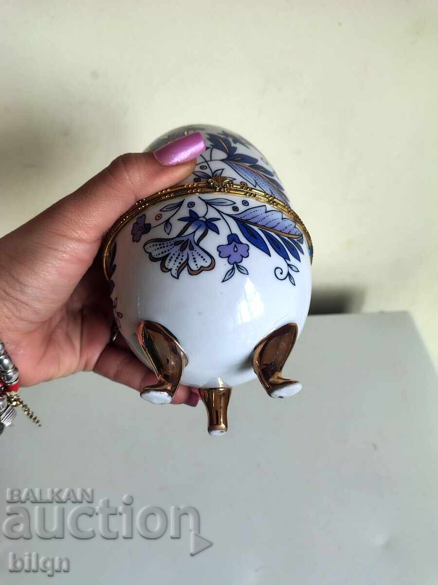 Cutie de bijuterii din porțelan, superbă, în formă de ou - 5