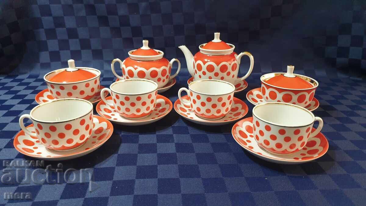Serviciu de ceai rusesc din porțelan - Fabrica de porțelan Drujkovka Serviciu de ceai rusesc din porțelan - Fabrica de porțelan Drujkovka