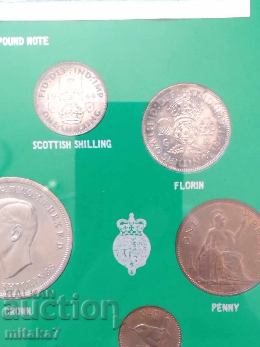 Livrarea Lot de monede și bancnotă în ramă de perete, Marea Britanie