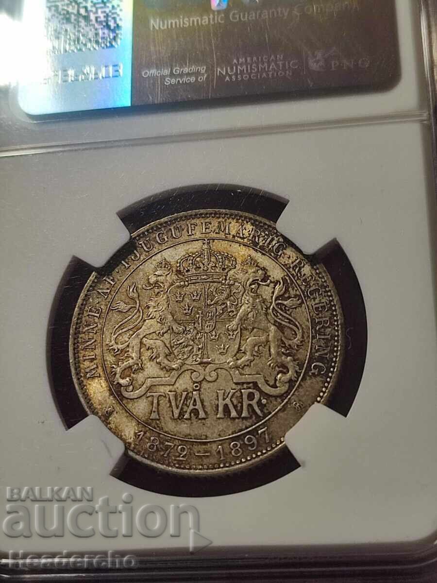 2 Kronor 1897 Σουηδία, NGC MS 64 (ασήμι) με τιμή € 165.00 | 322.71 BGN