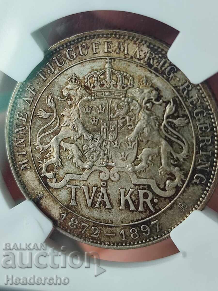 Παράδοση 2 Kronor 1897 Σουηδία, NGC MS 64 (ασήμι)