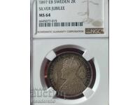 2 coroane 1897 Suedia, NGC MS 64 (argint)