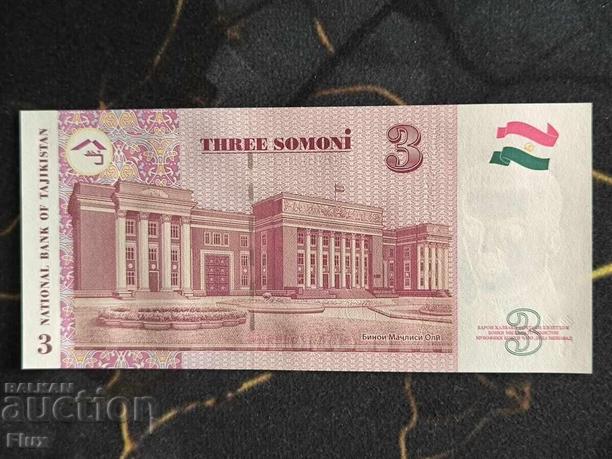 Bancnotă - Tadjikistan - 3 somoni UNC | 1999 cu preț € 3.25 | 6.36 BGN