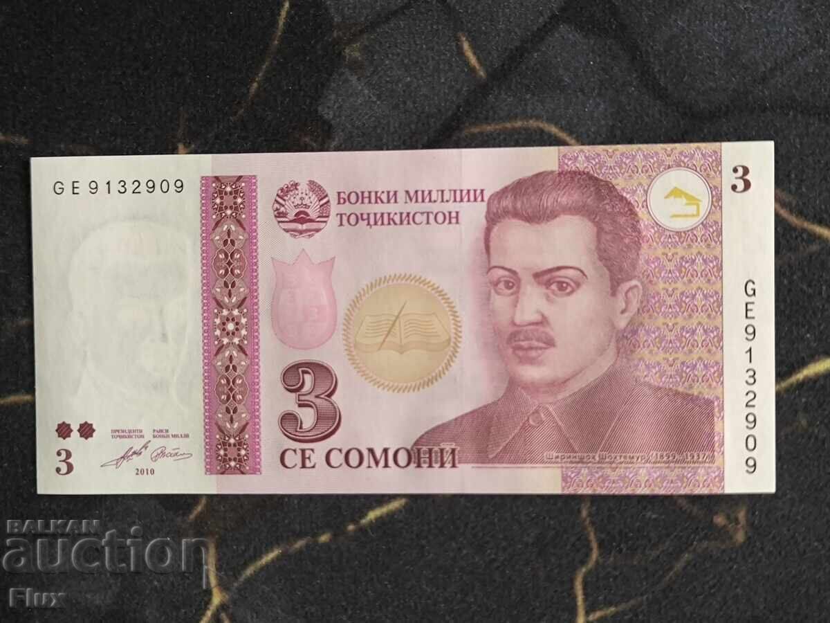 Bancnotă - Tadjikistan - 3 somoni UNC | 1999