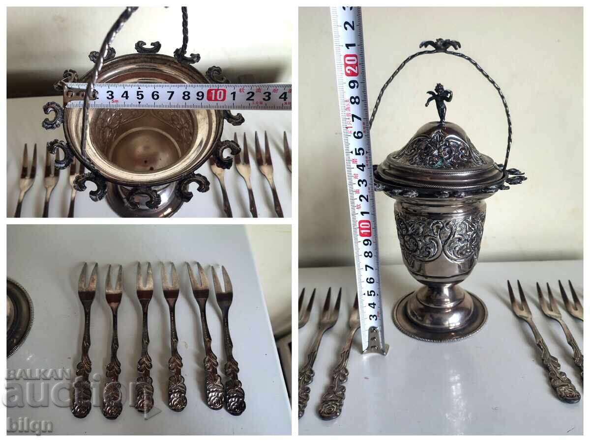 Frumos Vas Vechi Placat cu Argint cu Furculițe - 7 Frumos Vas Vechi Placat cu Argint cu Furculițe - 7