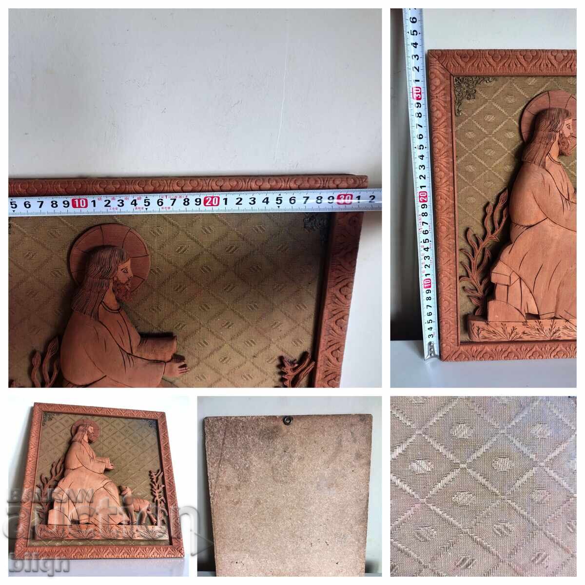 Minunată icoană veche sculptată în lemn Iisus Hristos Bunul Păstor - 7 Minunată icoană veche sculptată în lemn Iisus Hristos Bunul Păstor - 7