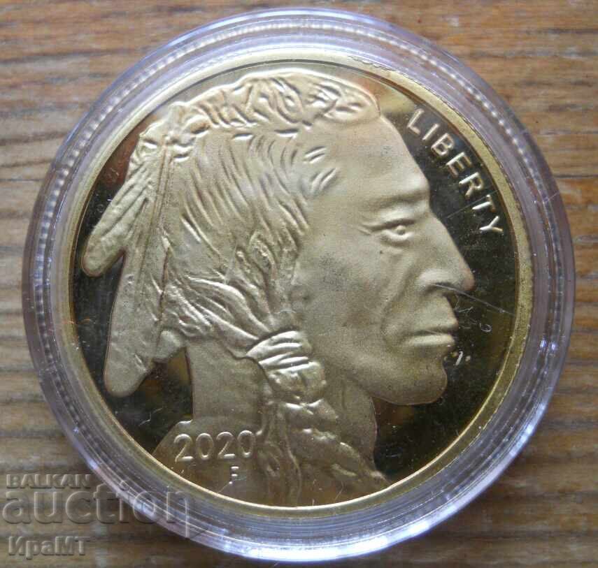 Placă placată cu aur - medalion cu design de bison american cu preț € 25.00 | 48.90 BGN