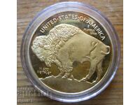Placă placată cu aur - medalion cu design de bison american