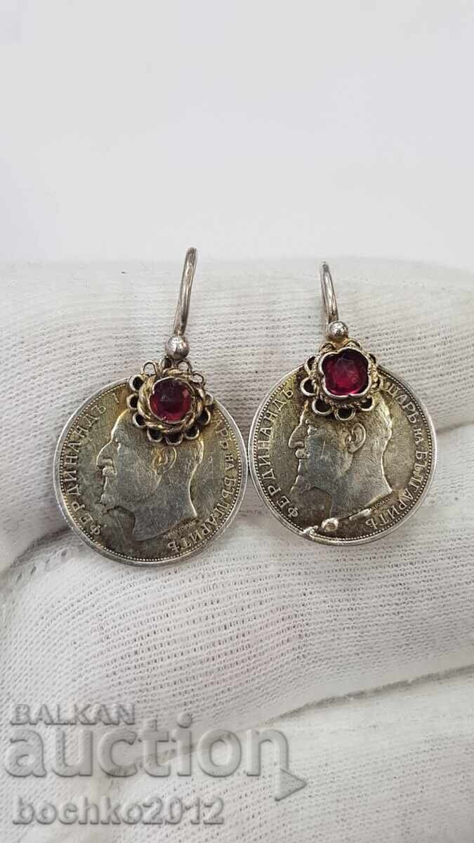 Красиви Сребърни Възрожденски Обеци с Монети 1912