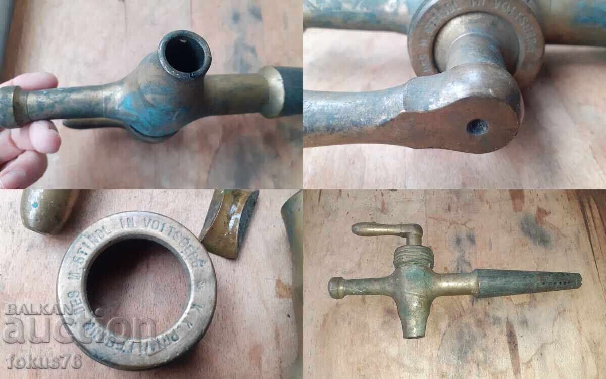 Robinet uriaș vechi din bronz pentru butoi cu marcaje - antic - 7