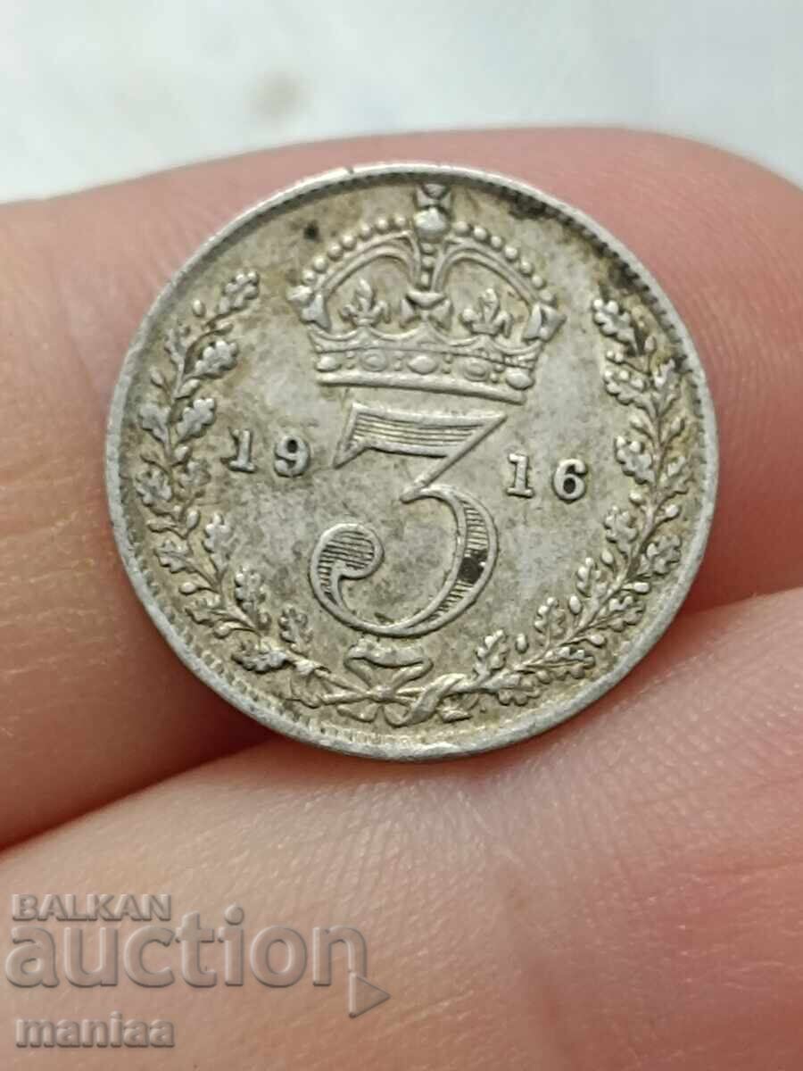 Licitație 3 pence 1916 Argint! Licitație 3 pence 1916 Argint!