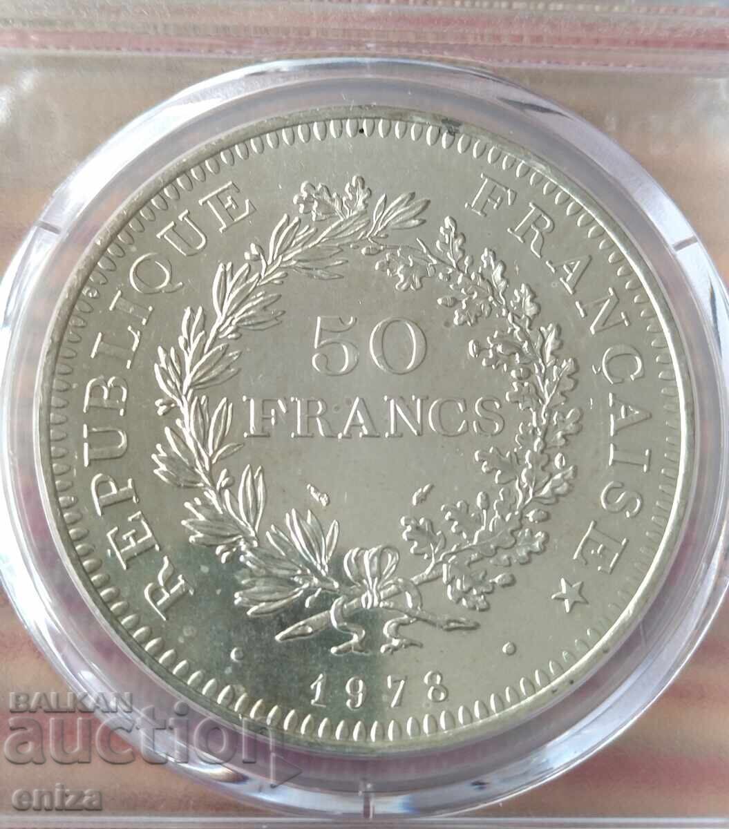 50 franci Franța 1978, argint PCGS MS 64