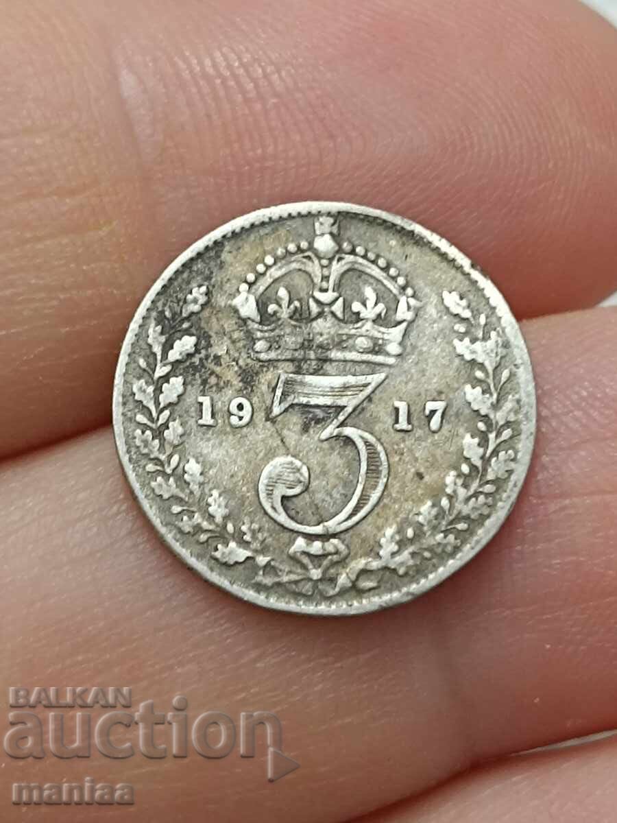 Licitație 3 pence 1917 Argint!