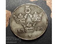 Монета Швеция 5 йоре, 1948