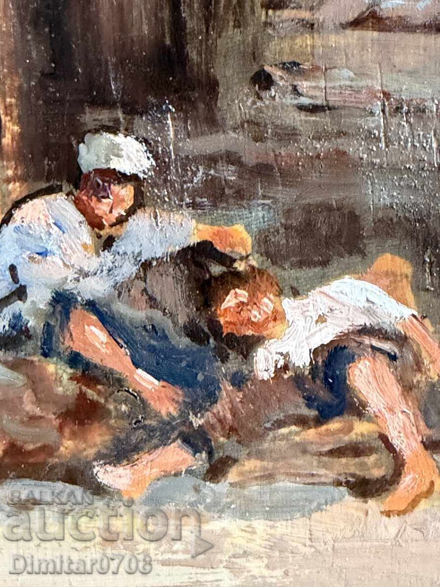 Аукцион Стара маслена картина „Италианска остерия“ – авторска.