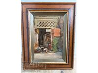 Vintage oil painting "Italian Osteria" – original