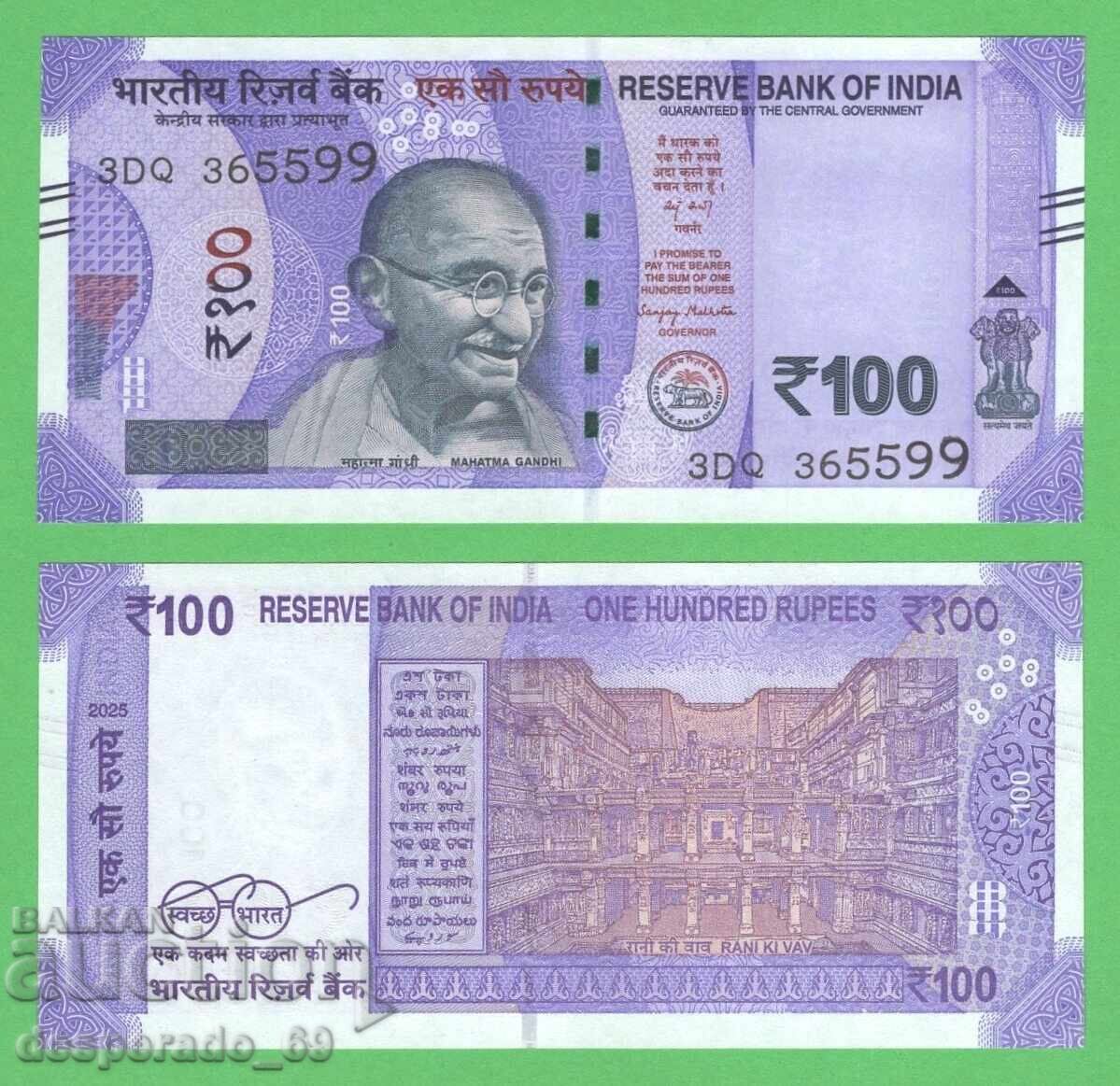 (¯`'•.¸   ИНДИЯ  100 рупии 2025  UNC   ¸.•'´¯)