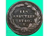 1 kreĭtser 1780 Avstriya 8,22g K-Kremnits Maria Terezia 1740-80
